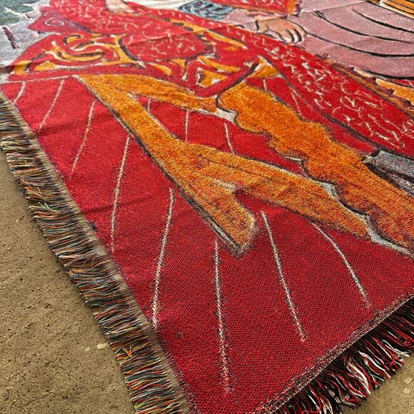 Vintage-Inspired Woven Art Tapestry Blanket – Bold Portrait Design - Picture 4 of 6